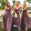 Elegant Purple V-neck Spaghetti Strap Long Bridesmaid Dresses, YPS137