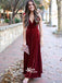 Elegant Burgundy V-neck Velvet Long Wedding Guest Dresses Bridesmaid Dresses, YPS155