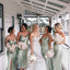 Elegant Green Soft Satin Spaghetti Strap V-neck Side Split Tea-length Bridesmaid Dresses, YPS156