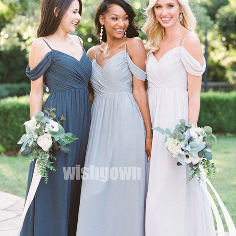 V-neck Spaghetti Strap Chiffon Long Bridesmaid Dresses YPS125