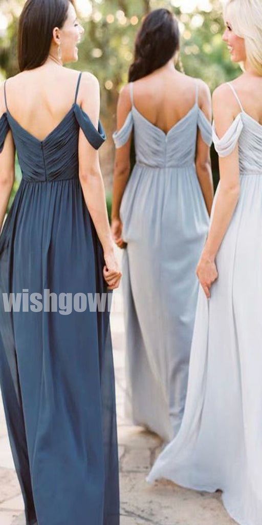 V-neck Spaghetti Strap Chiffon Long Bridesmaid Dresses YPS125