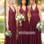 Sexy V-neck Halter Dark Red Tulle Long Bridesmaid Dresses YPS126