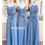 Popular Blue Mismatched Long Wedding Bridesmaid Dresses, YPS130