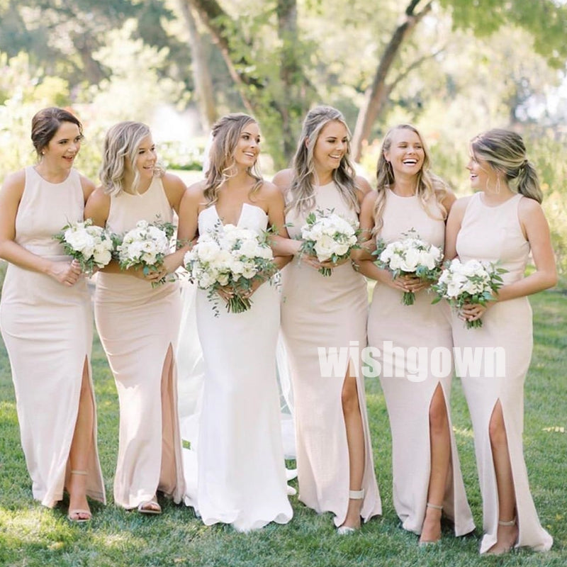 Simple Halter Open Back Mermaid Long Bridesmaid Dresses, YPS136