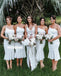 Elegant White One shoulder Mermaid Short Bridesmaid Dresses, YPS146