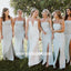 Simple Spaghetti Strap Split Side Long Bridesmaid Dresses, YPS149