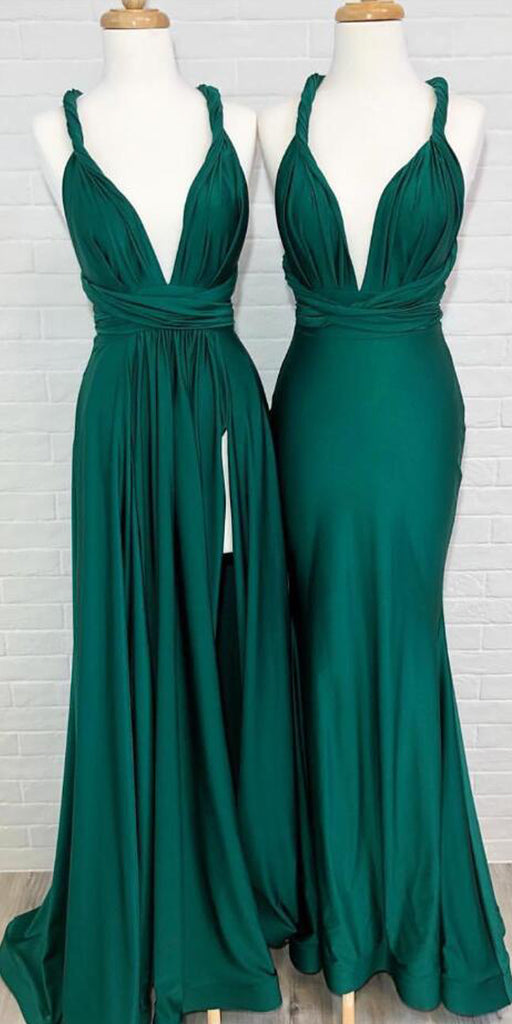 Convertible Teal Green Side Slit Cheap Long Bridesmaid Dresses, SG166