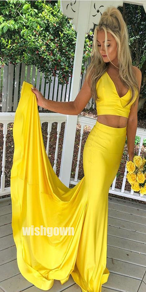 Yellow Two Pieces Mermaid Long Bridesmaid Dresses YPS108