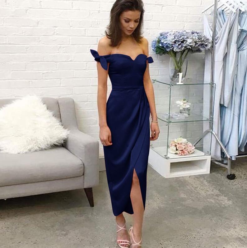 Off the Shoulder Side Slit Sexy Popular Lovely Cheap Bridesmaid Dresses, WG48