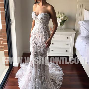 Charming Sweetheart Mermaid Lace Long Bridal Wedding Dresses, BW1514 - Wish Gown