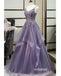 Popular Purple Spaghetti Strap Organza Long Prom Dresses PG1181