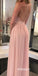 Sexy Pink Spaghetti Strap Tulle Split Long Prom Dresses PG1209