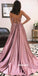 Elegant V-neck Side Split Stain Long Prom Dresses PG1212