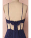 Elegant V-neck Navy Blue Backless Long Prom Dresses, PG1249