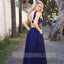 Open Back Sexy Royal Blue Beaded Unique Cheap Long Prom Dresses, WG1089