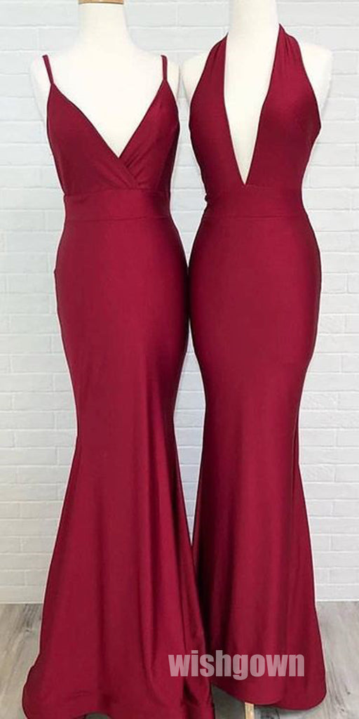 Mermaid Sexy Burgundy Wedding Party Long Bridesmaid Dresses, MD1105