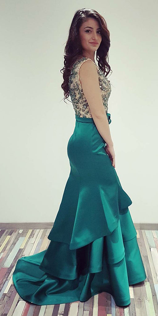 Beaded Top V-Neck Mermaid Unique Long Prom Dresses, SG130