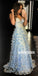 Blue A-line Applique Long Prom Dresses PG1126