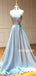 Sweetheart A-line Light Blue Long Prom Dresses PG1142