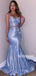 Blue Spaghetti Strap Mermaid Long Prom Dresses PG1147