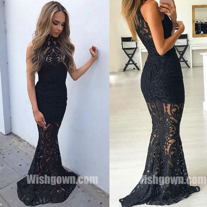 Lace Seen Through Sexy Mermaid Cheap Long Prom Dresses, WG1087