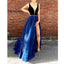 Royal Blue Sexy Long Side Slit Cheap Formal Long Prom Dresses, PD0049