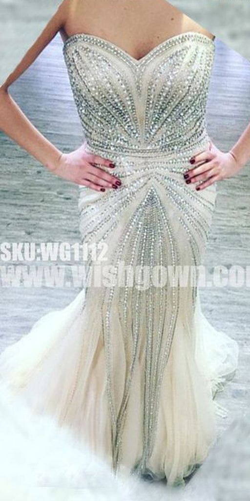 Gorgeous Beading Sparkly Sweetheart Mermaid Evening Long Prom Dresses, WG1112