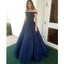 Off the Shoulder Tulle Beaded Open Back Long Prom Dresses, SG125