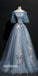 Half Sleeves Lace Up Back Off the Shoulder Long Prom Dresses, SG107