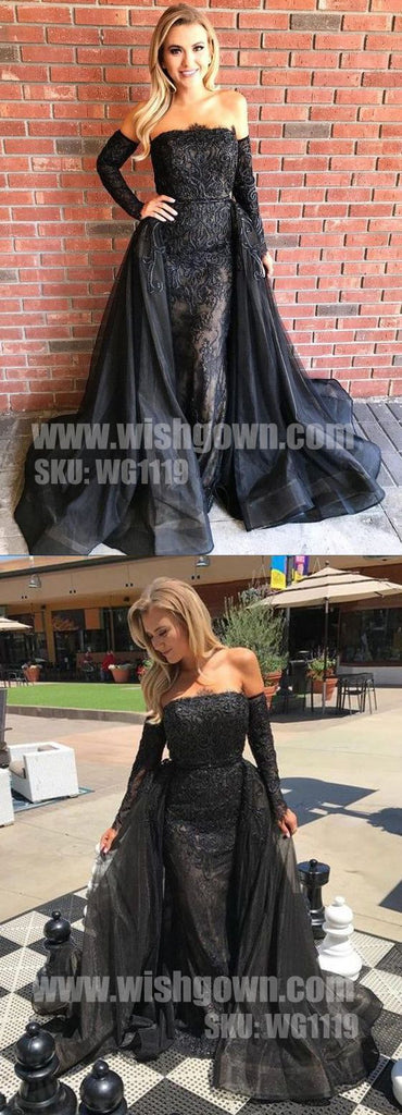 Popular Black Lace Charming Evening Inexpensive Long Prom Dresses, WG1119