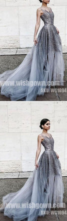 Charming Sparkle Affordable Tulle Beading Evening Long Prom Dresses, WG1094 - Wish Gown