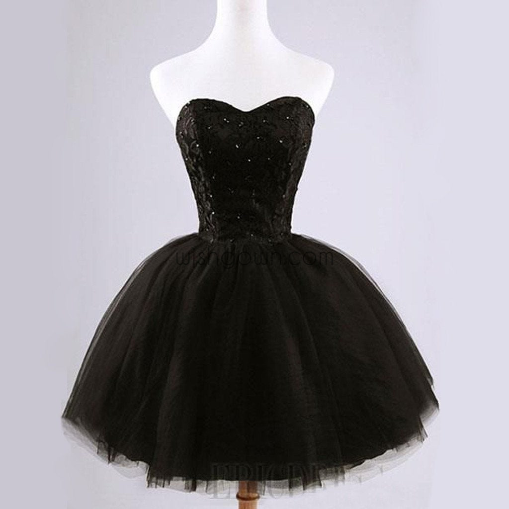 Formal lace little black dress, short homecoming prom dresses, CM0024 - Wish Gown