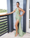 Mismatched Sage Mermaid Side Slit Cheap Long Bridesmaid Dresses Online, WGM136