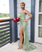 Mismatched Sage Mermaid Side Slit Cheap Long Bridesmaid Dresses Online, WGM136