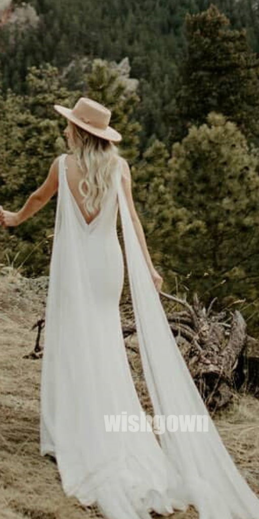 Unique V-Back Sleeveless Mermaid  Long Wedding Dresses WDH003