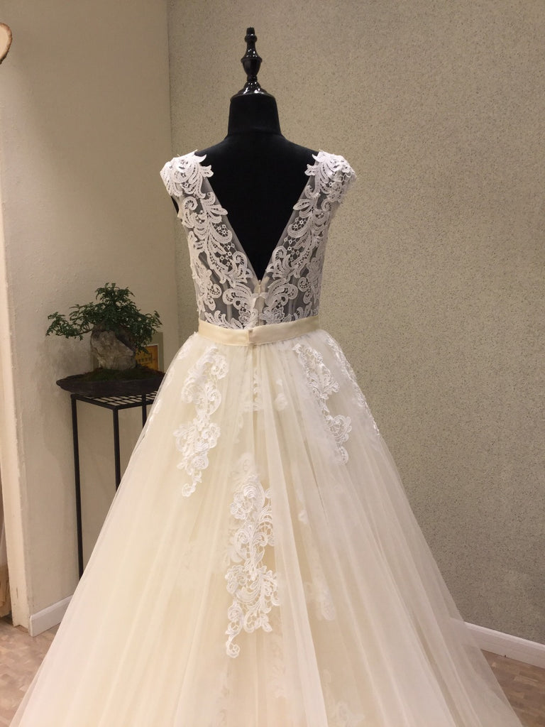 Tulle Applique V Back Formal A Line Long Wedding Dress for Brides, WG1205