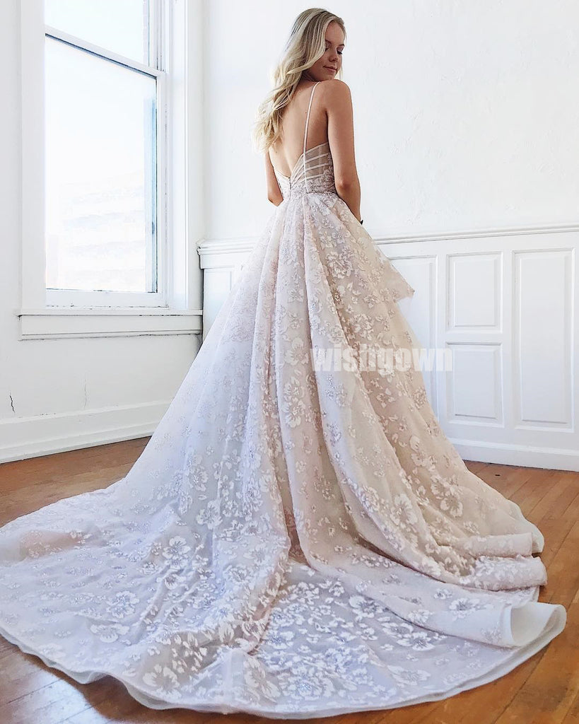 A-line Unique Applique Charming Long Wedding Dresses YH1113