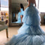 Sweetheart Blue Tulle High Low Prom Wedding Dresses with Long Train, STZ319