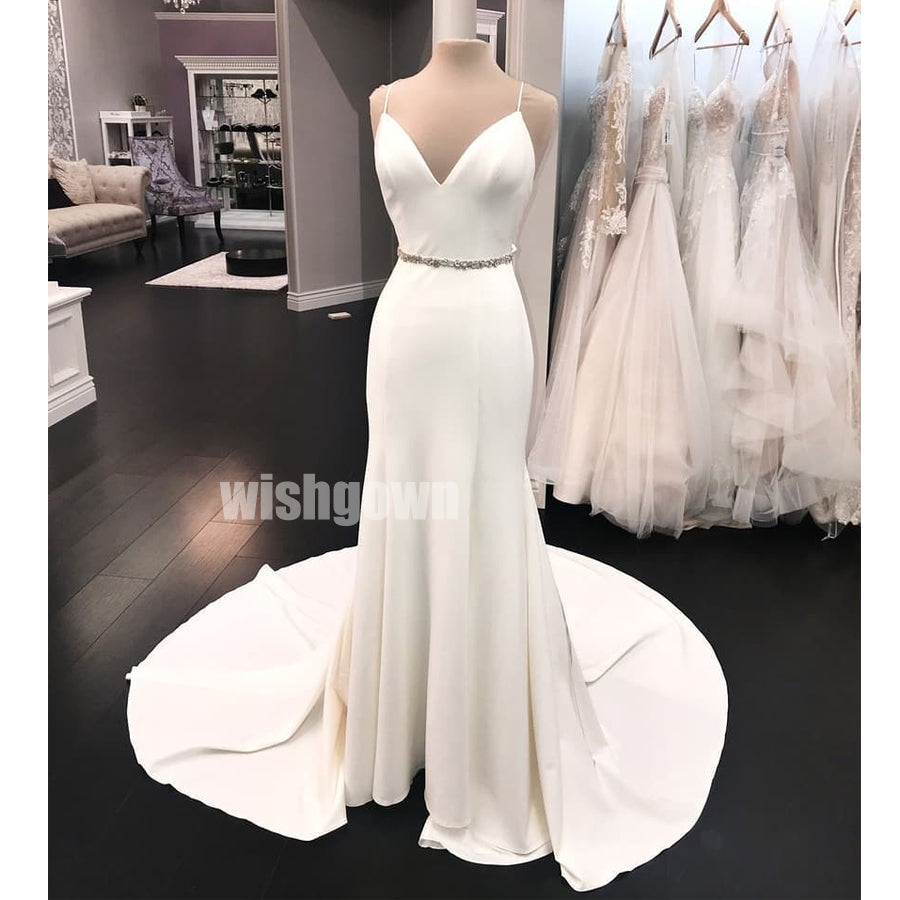 Spaghetti Strap Iovry Simple Long Wedding Dresses with Bow YH1117