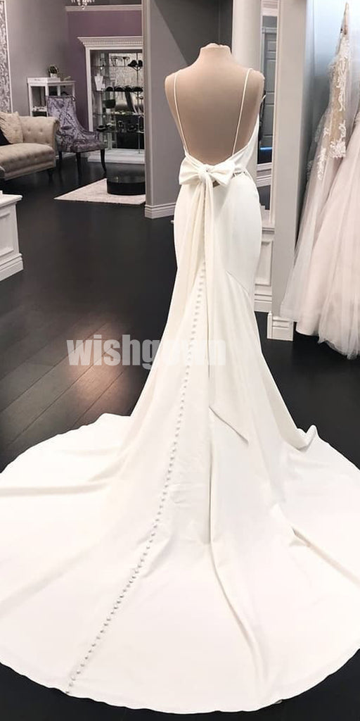 Spaghetti Strap Iovry Simple Long Wedding Dresses with Bow YH1117