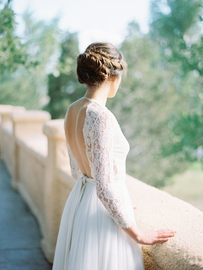 Sexy V Neck Long Sleeves Lace Top Tulle Formal Long Wedding Dresses, WG670