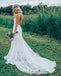 Affordable Mermaid Lace V Neck Elegant V Back Long Wedding Dresses, BW156 - Wish Gown