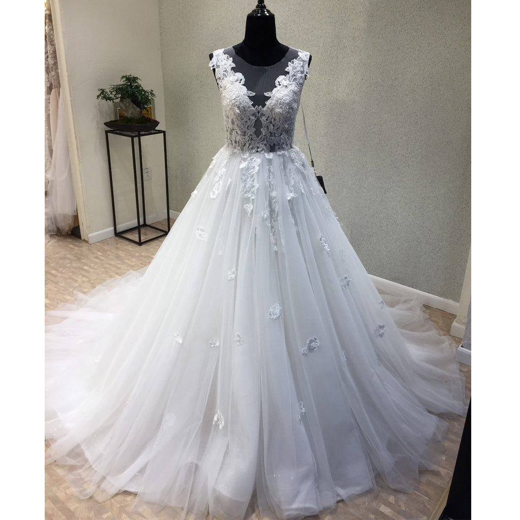 On Sale Tulle Applique Formal Cheap Bridal Long Wedding Dress, WG1203