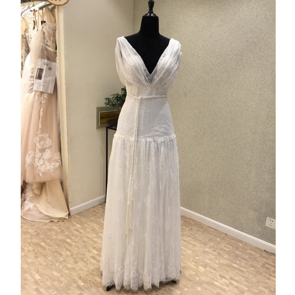 Unique Design V Neck Lace Beach Long Brides Wedding Dresses, WG1216