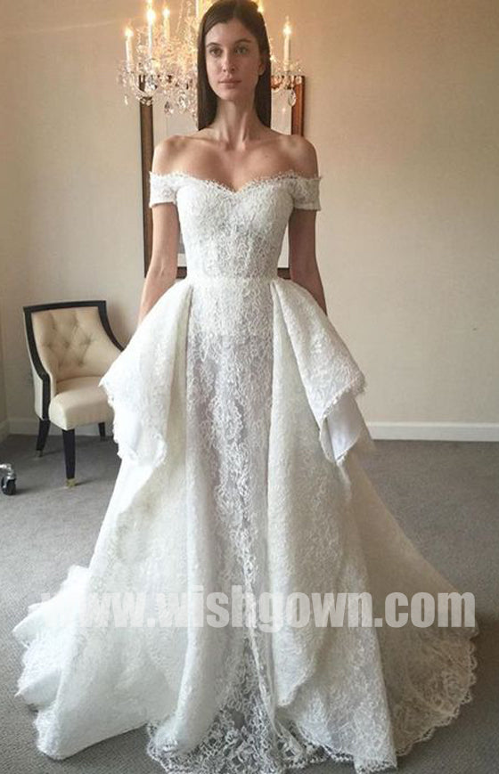 Off the Shoulder Inexpensive Elegant Lace Cheap Long Bridal Wedding Dresses, BW155